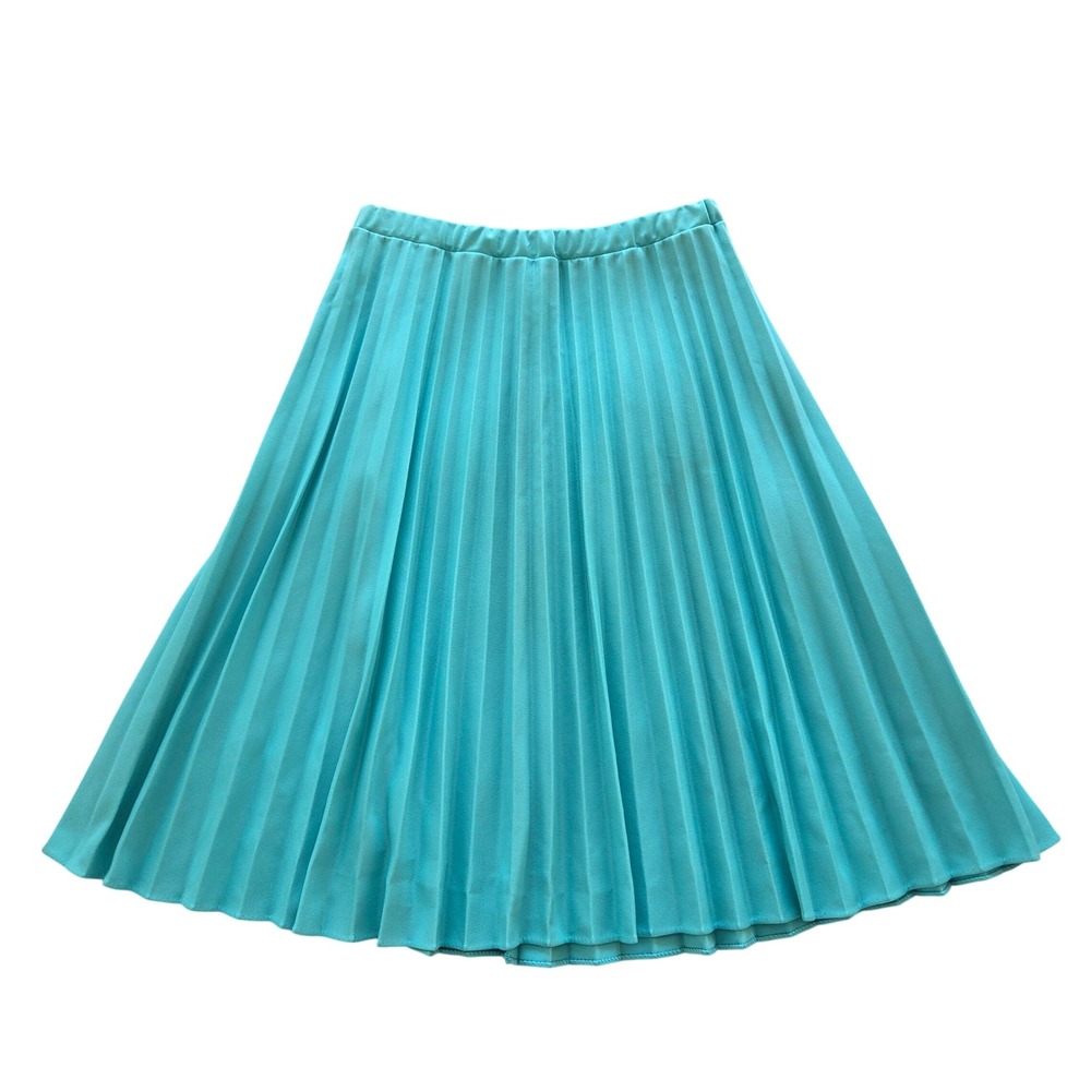 Vintage Retro Pleated Midi Skirt Aqua Blue Elastic Waist Size M L